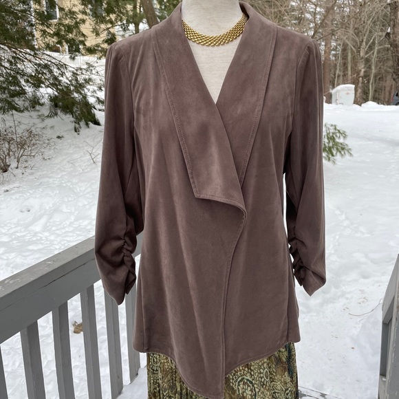 ALFANI Ultrasuede Drape Front Jacket - Picture 2 of 13